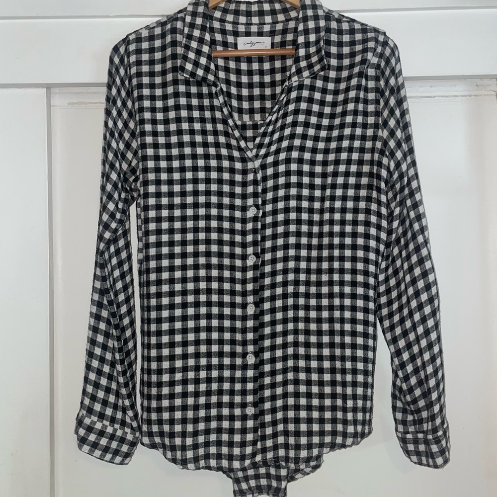Carly Jean Los Angeles Black and White Checkered Button Down Shirt